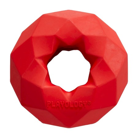 Playology Channel Chew Ring игрушка для собак средних и крупных пород, жевательное кольцо-многогранник, с ароматом говядины, красный фото 1