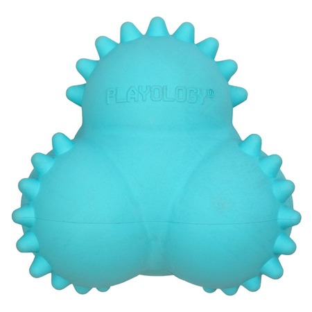 Playology Squeaky Bounce Ball игрушка для щенков 4-8 месяцев, дентальный жевательный тройной мяч, с ароматом арахиса, голубой фото 1