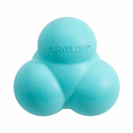 Playology Squeaky Bounce Ball игрушка для собак средних и крупных пород, жевательный тройной мяч с пищалкой, с ароматом арахиса, голубой фото 1