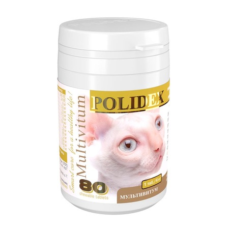 Polidex Multivitum витамины общеукрепляющие, для кошек - 80 таб фото 1