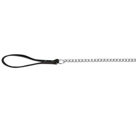 Поводок-цепь Trixie для собак 1,00 м/3 мм хромированный металл с кожаной ручкой черный фото 1