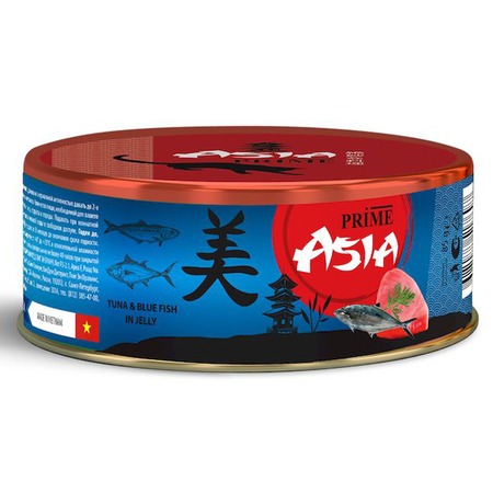 Prime Asia влажный корм для взрослых кошек тунец с голубой рыбой в желе, в консервах - 85 г х 24 шт фото 1