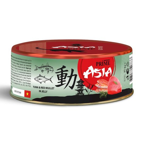 Prime Asia влажный корм для взрослых кошек тунец с красной кефалью в желе, в консервах - 85 г х 24 шт фото 1