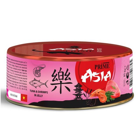 Prime Asia влажный корм для взрослых кошек тунец с креветками в желе, в консервах - 85 г х 24 шт фото 1