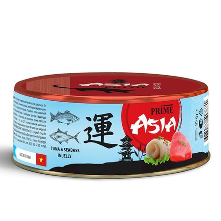 Prime Asia влажный корм для взрослых кошек тунец с сибасом в желе, в консервах - 85 г х 24 шт фото 1