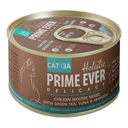 Prime Ever Delicacy влажный корм для кошек, мусс с цыпленком, тунцом, зеленым чаем и водорослями, в консервах - 80 г фото 1