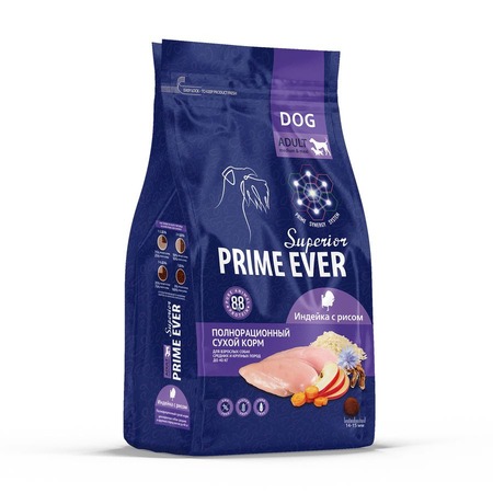 Prime Ever Superior сухой корм для собак средних и крупных пород, для поддержания оптимального веса, с рисом и индейкой - 900 г фото 1