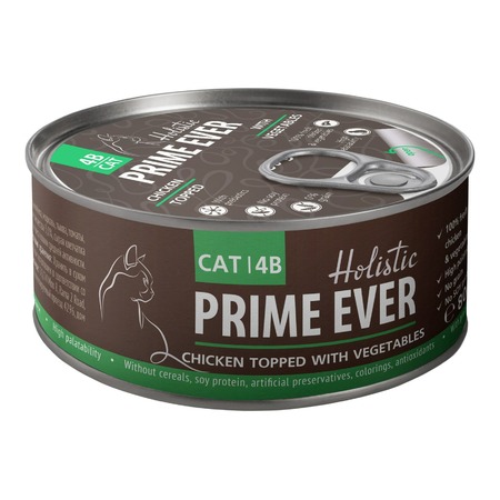 Prime Ever 4B влажный корм для кошек, с цыпленком и овощами, кусочки в желе, в консервах - 80 г фото 1