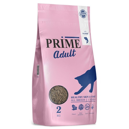 Prime Healthy Skin & Coat сухой корм, для кошек, для кожи и шерсти, низкозерновой, с лососем фото 1