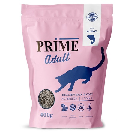 Prime Healthy Skin & Coat сухой корм, для кошек, для кожи и шерсти, низкозерновой, с лососем - 400 г фото 1