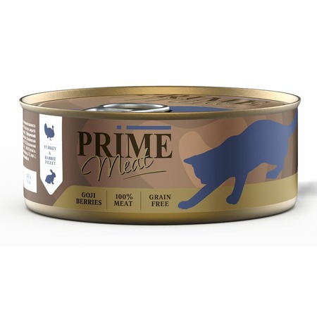 Prime Meat влажный корм для взрослых кошек филе индейки с кроликом, в желе, в консервах - 100 г х 12 шт фото 1