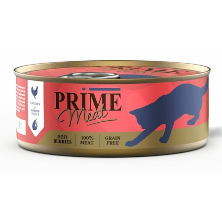 Prime Meat влажный корм для взрослых кошек филе курицы с креветкой, в желе, в консервах - 100 г х 12 шт фото 1