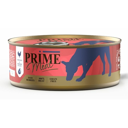 Prime Meat влажный корм для собак, беззерновой, курица с креветкой, филе в желе, в консервах - 325 г фото 1
