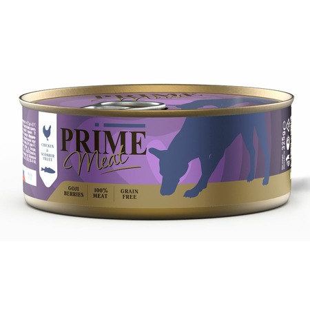 Prime Meat влажный корм для собак, беззерновой, курица со скумбрией, филе в желе, в консервах - 325 г фото 1
