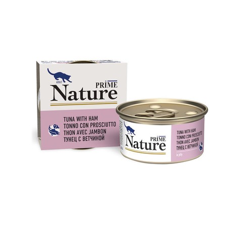 Prime Nature влажный корм для кошек, с тунцом и ветчиной, кусочки в желе, в консервах - 85 г фото 1