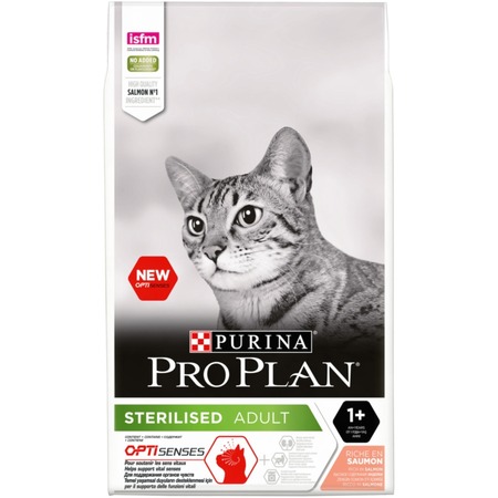 Pro Plan Sterilised сухой корм для стерилизованных кошек и кастрированных котов, для поддержания органов чувств, с высоким содержанием лосося фото 1