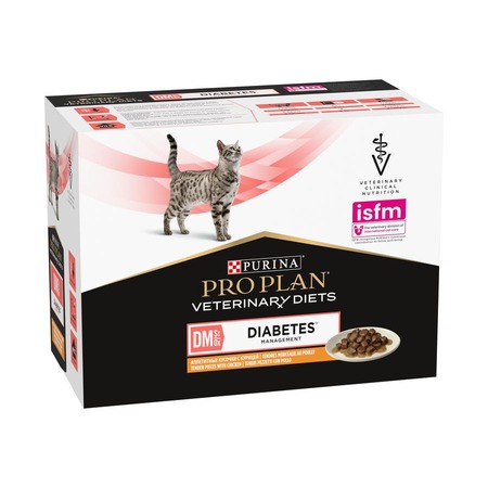 Purina Pro Plan Veterinary Diets DM ST/OX Diabetes Management диетический влажный корм для кошек при сахарном диабете, с курицей в соусе, в паучах - 85 г х 10 шт фото 1
