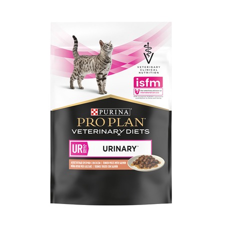 Pro Plan Veterinary Diets UR ST/OX Urinary полнорационный влажный корм для кошек при болезнях нижних отделов мочевыводящих путей, с лососем, кусочки в соусе, в паучах - 85 г фото 1