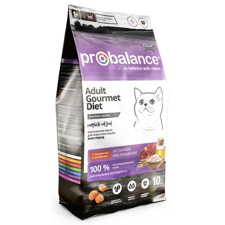 ProBalance Gourmet Diet полнорационный сухой корм для привередливых кошек, с говядиной и ягненком фото 1