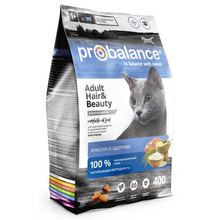 ProBalance Hair & Beauty полнорационный сухой корм для кошек для здоровья кожи и шерсти, с курицей - 400 г фото 1
