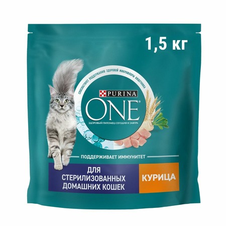 Purina One сухой корм для стерилизованных домашних кошек, с курицей - 1,5 кг фото 1
