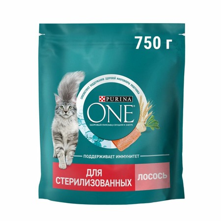 Purina ONE Sensitive сухой корм для стерилизованных кошек и кастрированных котов, с высоким содержанием лосося и пшеницей - 750 г фото 1