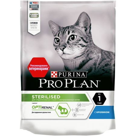 Pro Plan Sterilised сухой корм для стерилизованных кошек и кастрированных котов для поддержания здоровья почек, с кроликом - 200 г фото 1