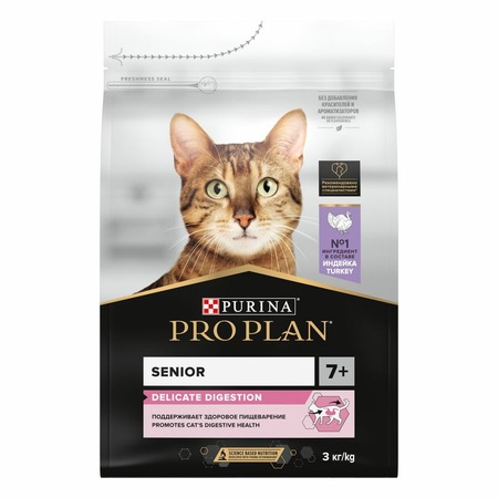 Pro Plan Cat Senior Delicate полнорационный сухой корм для пожилых кошек старше 7 лет, с чувствительным пищеварением или особыми предпочтениями в еде, с индейкой фото 1