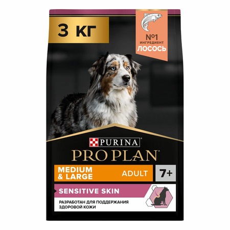 Pro Plan OptiDerma сухой корм для пожилых собак средних и крупных пород старше 7 лет с чувствительной кожей, с высоким содержанием лосося - 3 кг фото 1