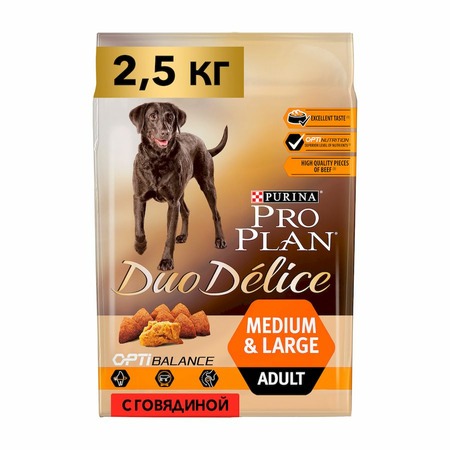 Сухой корм Purina Pro Plan Duo Delice для взрослых собак средних и крупных пород с говядиной и рисом - 2,5 кг фото 1