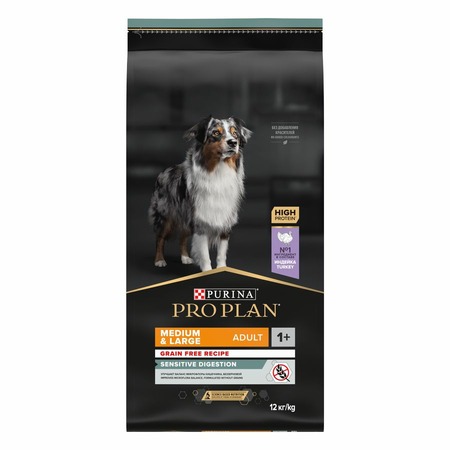Pro Plan Grain Free Formula сухой корм для собак средних и крупных пород с чувствительным пищеварением, беззерновой, с высоким содержанием индейки - 7 кг фото 1