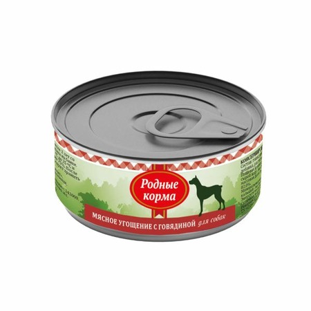 Родные корма Мясное угощение влажный корм для собак, фарш из говядины, в консервах - 100 г фото 1
