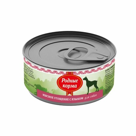 Родные корма Мясное угощение влажный корм для собак, фарш из языка, в консервах - 100 г фото 1