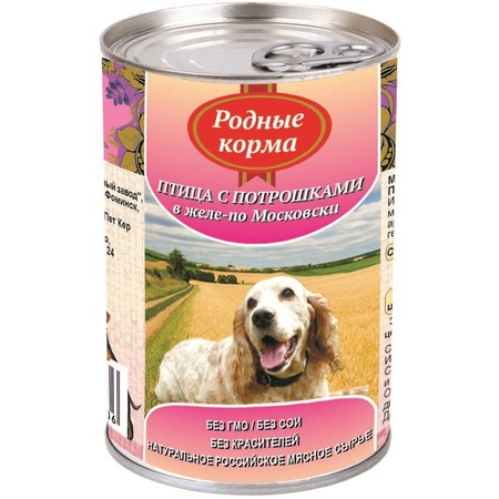 Родные корма влажный корм для собак, фарш из птицы с потрошками по-московски в желе, в консервах - 410 г фото 1