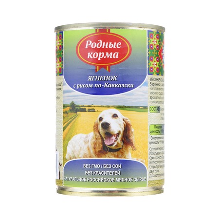 Родные корма влажный корм для собак, фарш из ягненка с рисом по-кавказски, в консервах - 410 г фото 1