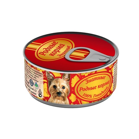 Родные корма Знатные влажный корм для собак, с говядиной, кусочки в желе, в консервах - 100 г фото 1