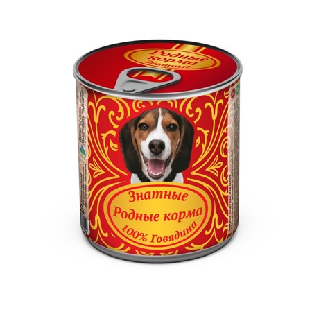 Родные корма Знатные влажный корм для собак, с говядиной, кусочки в желе, в консервах - 340 г фото 1