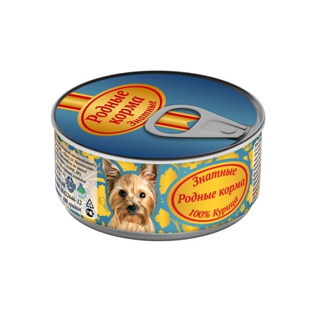 Родные корма Знатные влажный корм для собак, с курицей, кусочки в желе, в консервах - 100 г фото 1