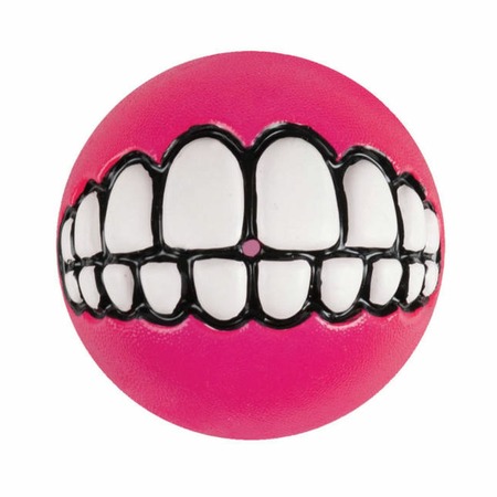 Rogz Grinz L игрушка для собак мяч с принтом "зубы" и отверстием для лакомства, розовая, 78 мм фото 1