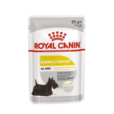 Royal Canin Dermacomfort полнорационный влажный корм для взрослых собак с чувствительной кожей, при раздражениях и зуде кожи, связанных с повышенной чувствительностью, паштет, в паучах - 85 г фото 1