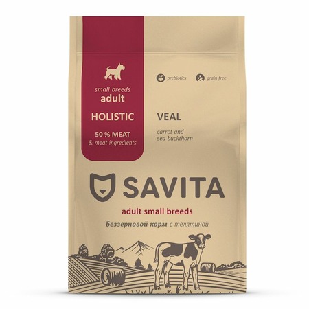 Savita сухой корм для взрослых собак малых пород, с телятиной - 1 кг фото 1