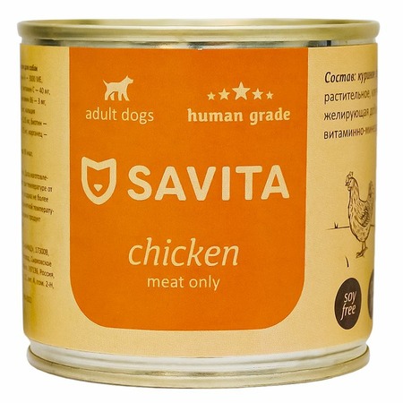 Savita влажный корм для взрослых собак всех пород с курицей, в консервах - 240 г x 24 шт фото 1