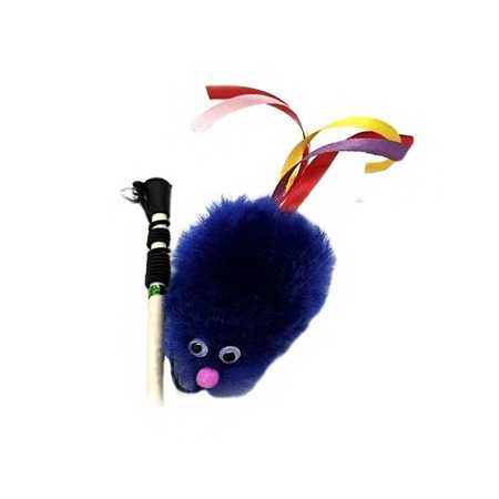 Semi игрушка-махалка для кошек, мышь с лентами, на веревке, синяя фото 1