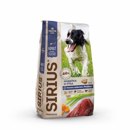 Sirius индейка и утка с овощами для средних пород сухой корм для собак 12 кг фото 1