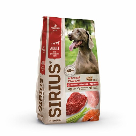 Sirius сухой корм для взрослых собак, мясной рацион - 15 кг фото 1
