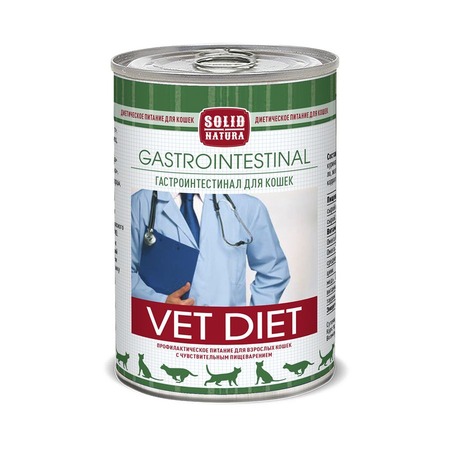 Solid Natura Vet Gastrointestinal для кошек, при чувствительном пищеварении, в консервах - 340 г фото 1