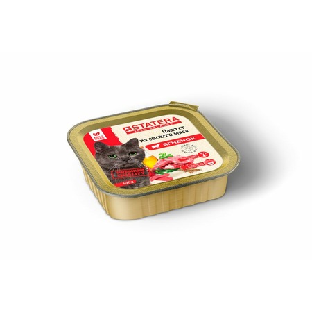Statera полнорационный влажный корм для взрослых кошек мясной паштет с ягненком, в ламистерах - 100 г х 16 шт фото 1