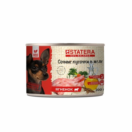 Statera полнорационный влажный корм для взрослых собак сочные кусочки в желе с ягненком, в консервах - 200 г х 12 шт фото 1