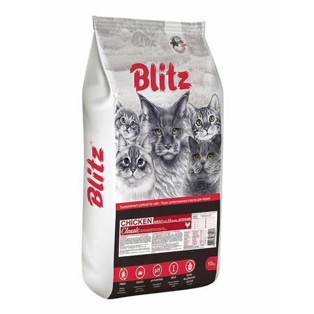 Blitz Classic Adult Cats Chicken полнорационный сухой корм для кошек, с курицей - 10 кг фото 1