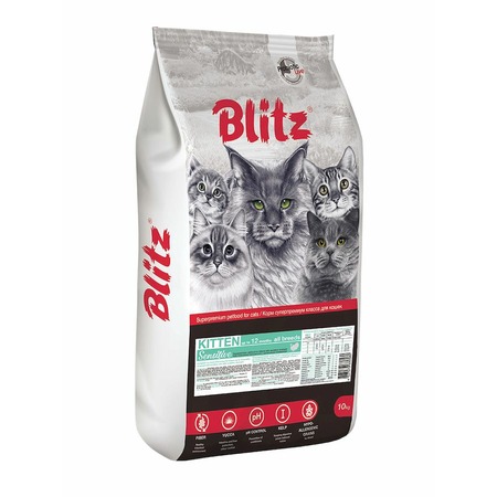 Blitz Sensitive Kitten полнорационный сухой корм для котят, беременных и кормящих кошек, с индейкой фото 1